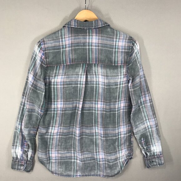 American Eagle Shirt Womens Small Pink Plaid Boyfriend Fit Button Up Chambray LS - Picture 2 of 12